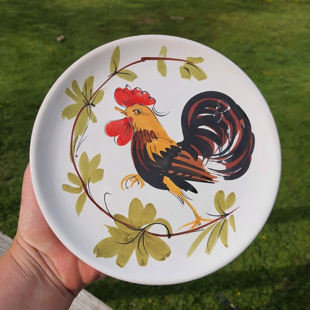 Vintage Hand Painted‎ Rooster 7.5" Decor Ceramic Wall Hanging Plate Italy 80/876